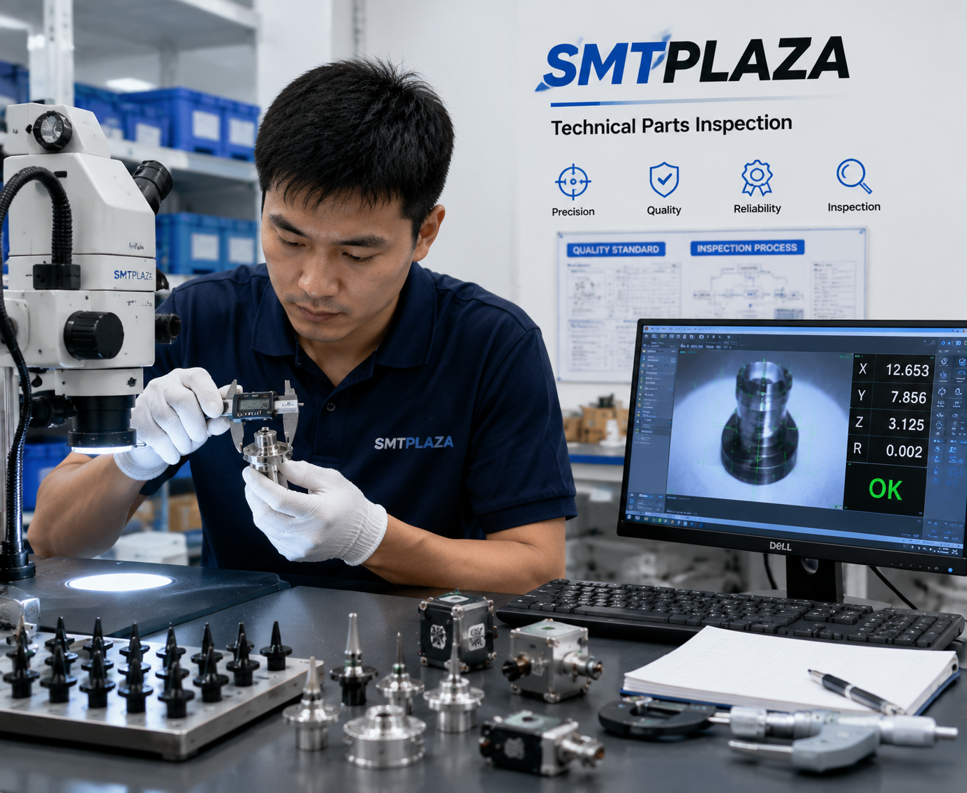 SMT replacement components being checked during technical inspection